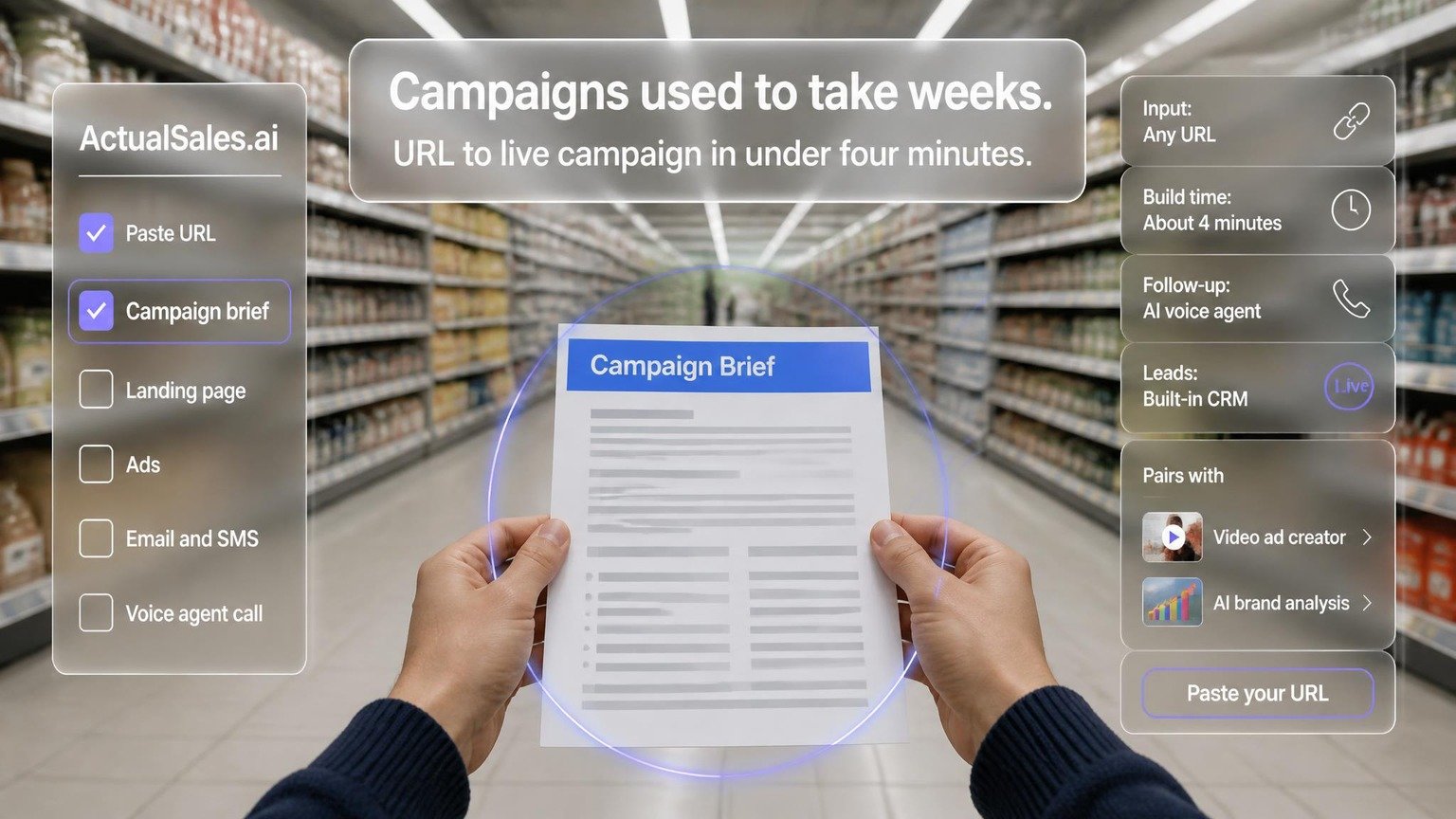 Image ad made with ActualSales.ai: campaigns used to take weeks