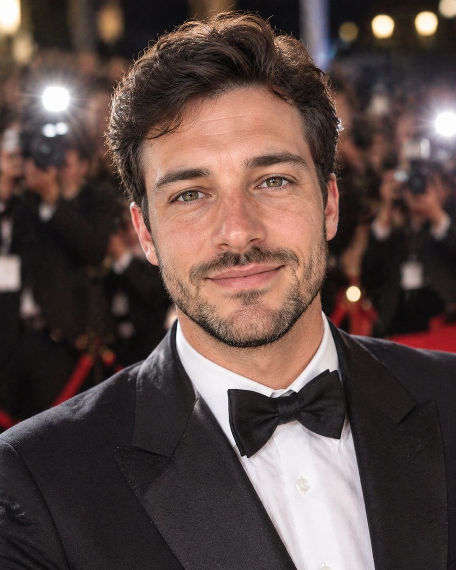 O mesmo rosto como estrela de cinema numa passadeira vermelha