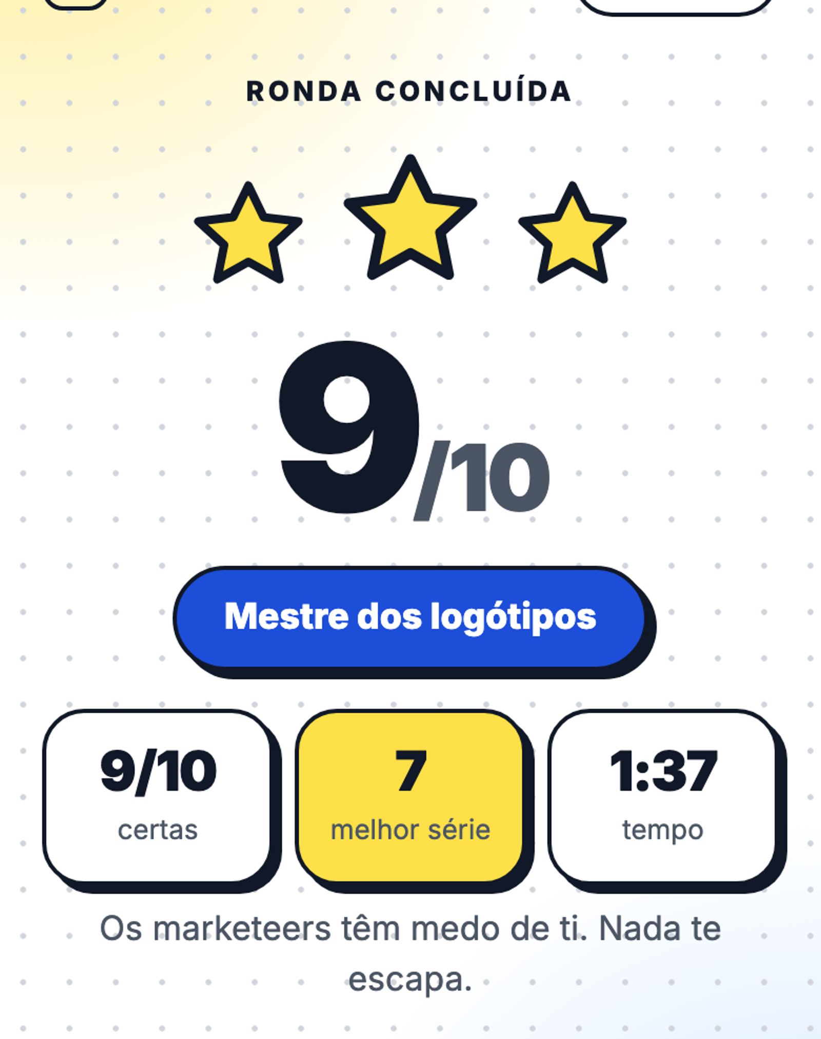 Resultado do Quiz de Logótipos: 9 em 10