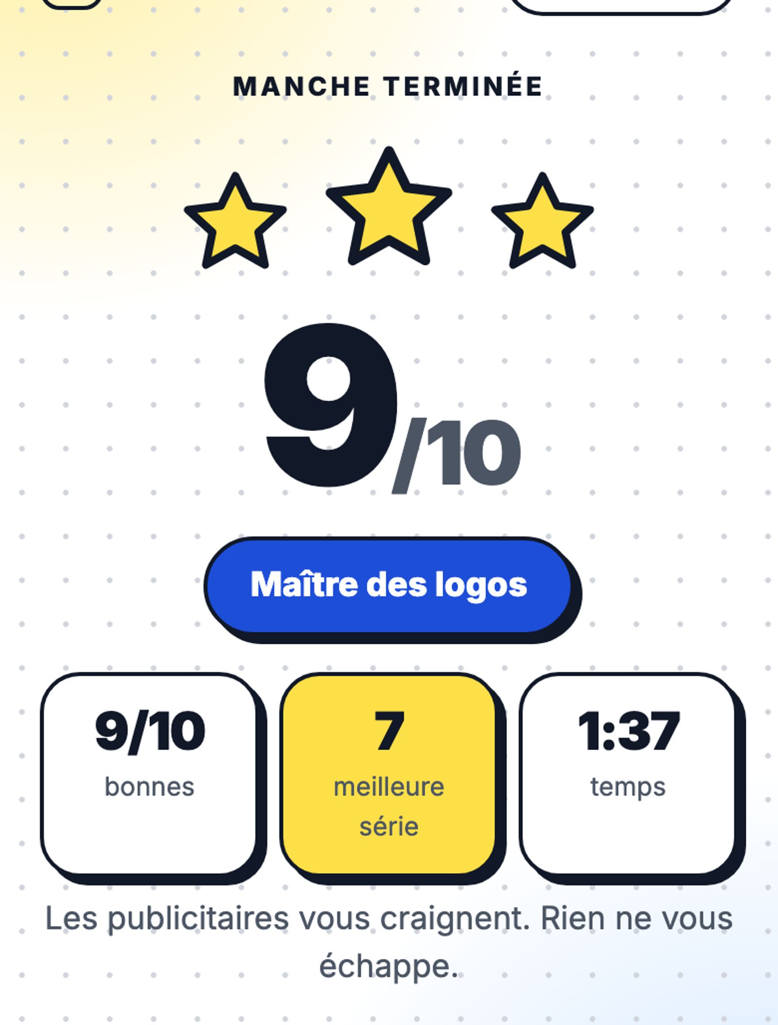 Résultat du Quiz des Logos : 9 sur 10