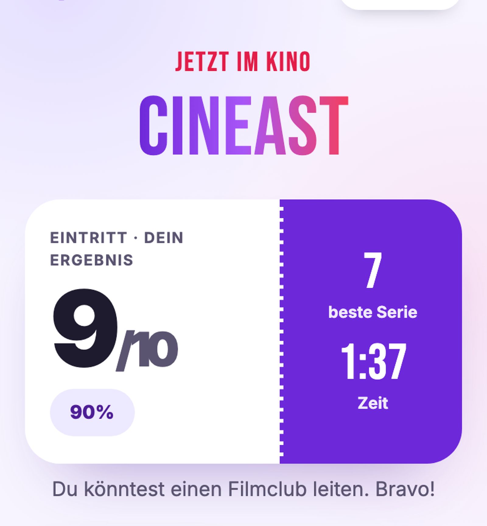 Ergebnis des Film-Quiz: 9 von 10