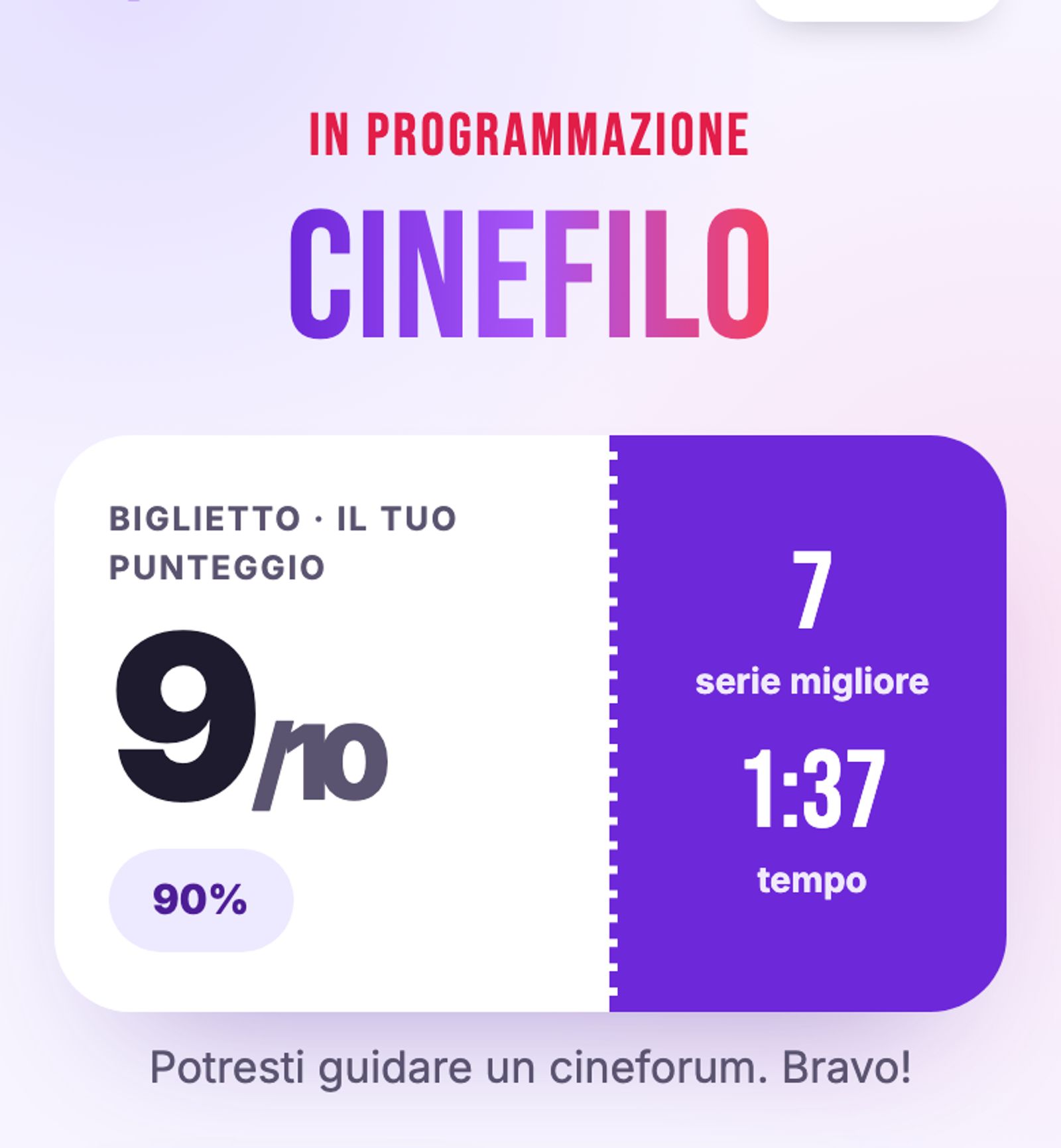 Risultato del Quiz dei Film: 9 su 10