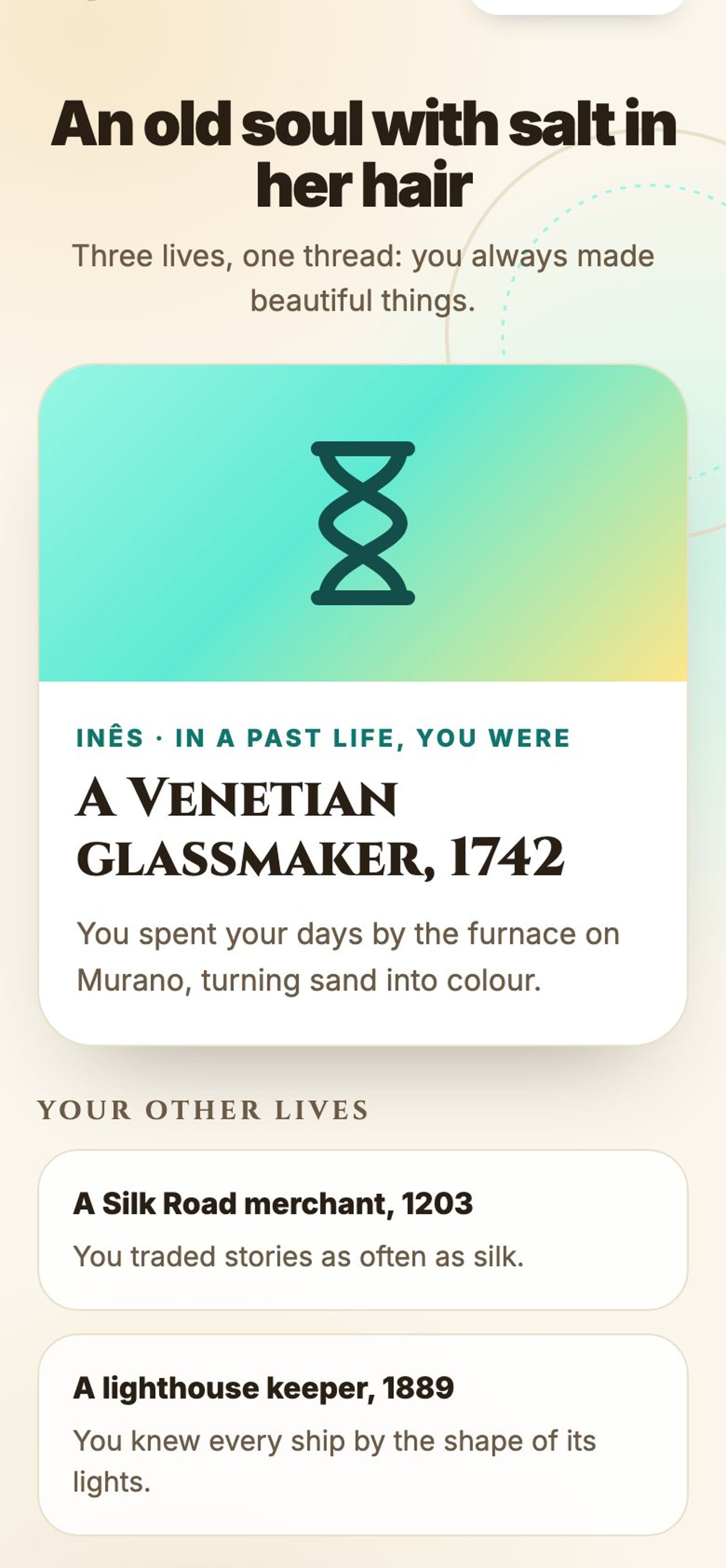 Past Lives result: a Venetian glassmaker in 1742