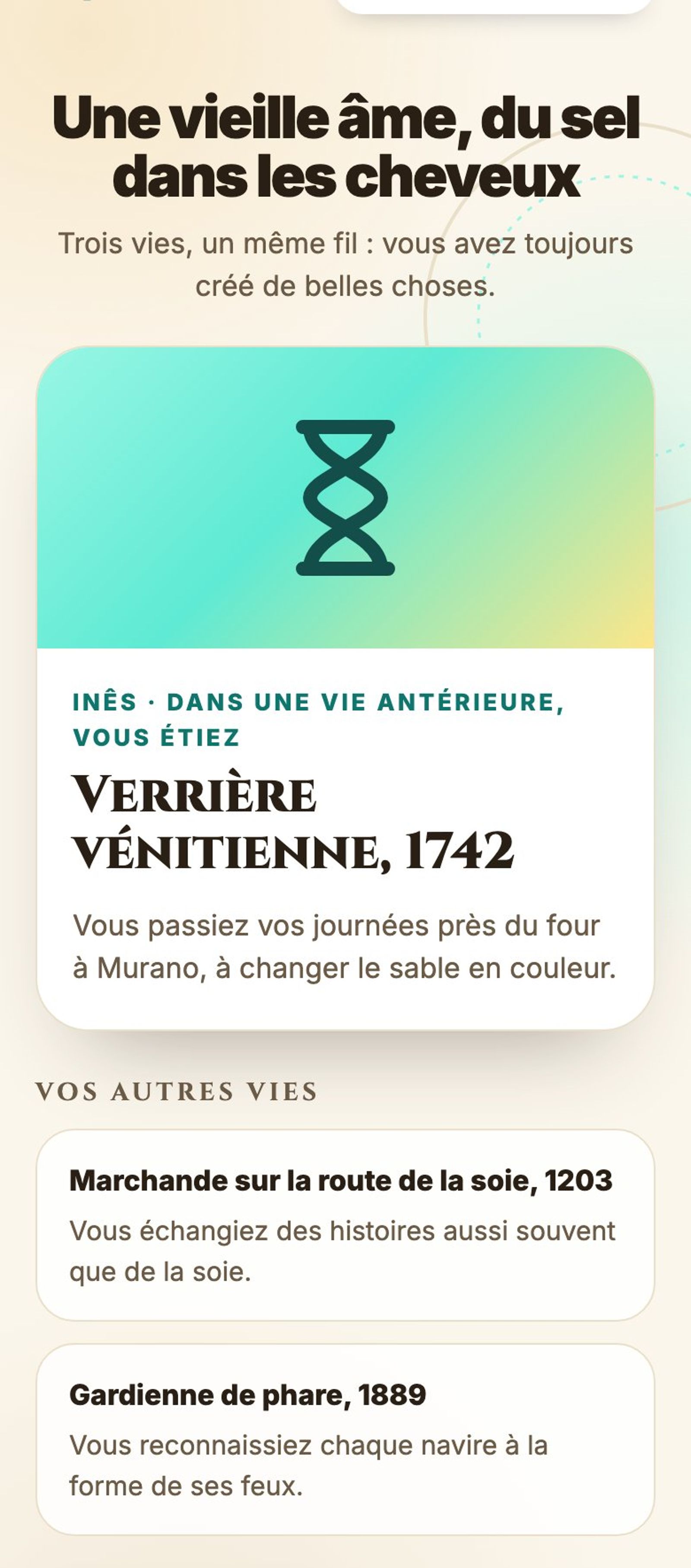 Résultat des Vies Antérieures : verrière vénitienne en 1742