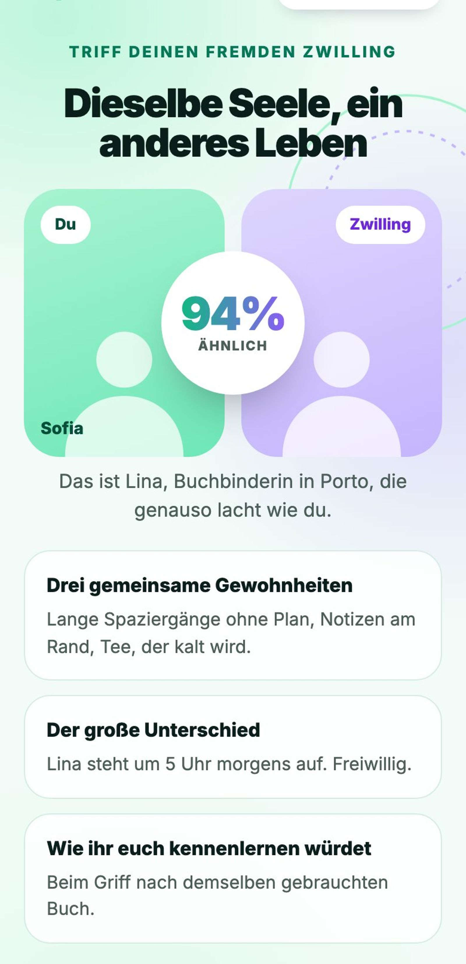Ergebnis Fremder Zwilling: Lina, Buchbinderin in Porto, 94 % ähnlich